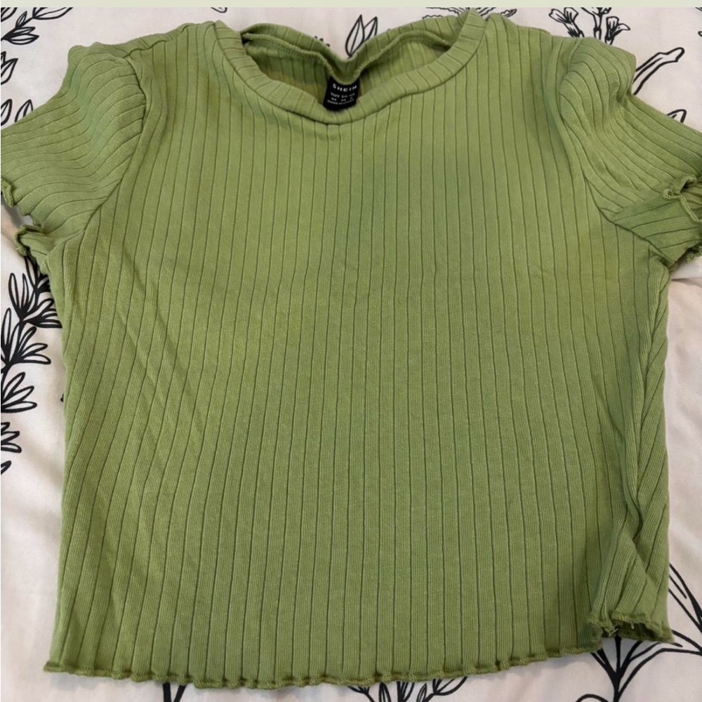 SHEIN Light Green Ribbed Crew Neck Top